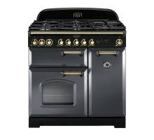 Rangemaster CDL90DFFSLB - 90cm Classic Deluxe Dual Fuel Slate Brass Range Cooker 124150