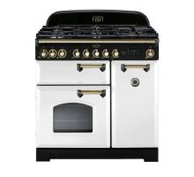 Rangemaster CDL90DFFWHB 90cm Classic Deluxe Dual Fuel White Brass Range Cooker 113560