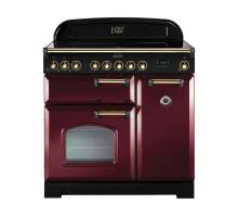 Rangemaster CDL90ECCYB 90cm Classic Deluxe Electric Ceramic Cranberry Brass Range Cooker 84510