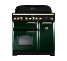 Rangemaster CDL90ECRGB 90cm Classic Deluxe Electric Ceramic Racing Green Brass Range Cooker 114240