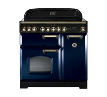 Rangemaster CDL90EIRBB 90cm Classic Deluxe Electric Induction Regal Blue Brass Range Cooker 113720