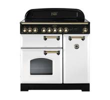 Rangemaster CDL90EIWHB 90cm Classic Deluxe Electric Induction White Brass Range Cooker 113740