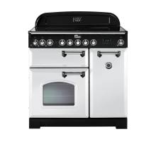 Rangemaster CDL90EIWHC 90cm Classic Deluxe Electric Induction White Chrome Range Cooker 113730