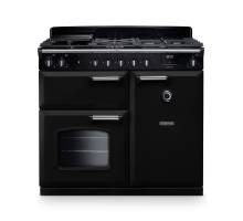 Rangemaster CL100DFPGBLCM1 100cm Classic Dual Fuel Range Cooker in black gloss with chrome trim