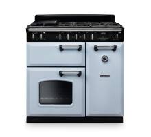 Rangemaster CL90DFPMSBCM1 Classic 90cm dual fuel range cooker in misty blue with chrome trim