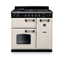 Rangemaster CL90DFPPCRCM1 Classic 90cm dual fuel range cooker in pale cream with chrome trim