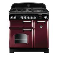 Rangemaster CLA90DFFCYC - 90cm Classic Dual Fuel Cranberry Chrome Range Cooker 116510