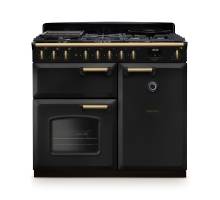 Rangemaster CLDL100DFPCBLAB1 Classic Deluxe 100cm dual fuel range cooker in charcoal black with antique brass trim