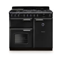 Rangemaster CLDL100DFPCBLCM1 100cm Classic Deluxe Dual Fuel Range Cooker in charcoal with chrome trim