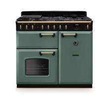Rangemaster CLDL100DFPMGRAB1 Classic Deluxe 100cm dual fuel range cooker in mineral green with antique brass trim