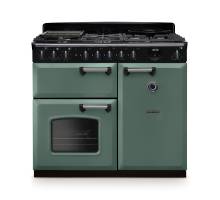 Rangemaster CLDL100DFPMGRCM1 100cm Classic Deluxe Dual Fuel Range Cooker in mineral green with chrome trim