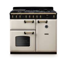 Rangemaster CLDL100DFPPCRAB1 Classic Deluxe 100cm dual fuel range cooker in pale cream with antique brass trim