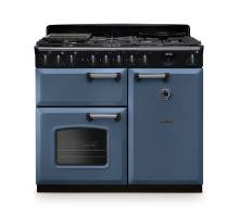 Rangemaster CLDL100DFPSTBCM1​ 100cm Classic Deluxe Dual Fuel Range Cooker in stone blue with chrome trim