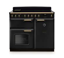 Rangemaster CLDL100EIPCBLAB1 100cm Classic Deluxe Induction Range Cooker in charcoal black with antique brass trim
