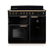 Rangemaster CLDL100EIPGBLAB1 100cm Classic Deluxe Induction Range Cooker in gloss black with antique brass trim