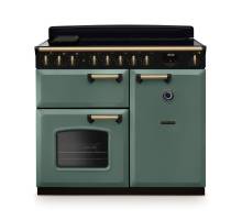 Rangemaster CLDL100EIPMGRAB1 100cm Classic Deluxe Induction Range Cooker in mineral green with antique brass trim