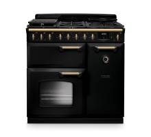 Rangemaster CLDL90DFPCBLAB1 90cm Classic Deluxe Dual Fuel Range Cooker in Charcoal Black with Antique Brass Trim