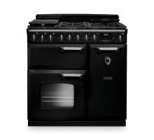 Rangemaster CLDL90DFPGBL Classic Deluxe 90cm dual fuel range cooker in gloss black with chrome trim