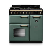 Rangemaster CLDL90DFPMGRAB1 90cm Classic Deluxe Dual Fuel Range Cooker in Mineral Green with Antique Brass Trim