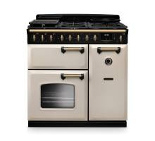 Rangemaster CLDL90DFPPCRAB1 90cm Classic Deluxe Dual Fuel Range Cooker in Pale Cream with Antique Brass Trim