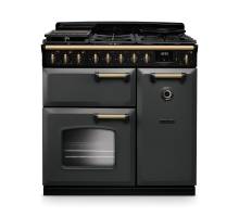 Rangemaster CLDL90DFPSLTAB1 90cm Classic Deluxe Dual Fuel Range Cooker in Slate with Antique Brass Trim