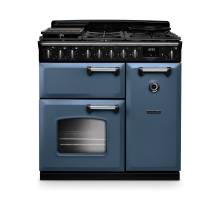Rangemaster CLDL90DFPSTBCM1 90cm Classic Deluxe Dual Fuel Range Cooker in Stone Blue with Chrome Trim