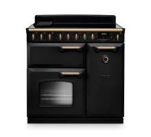 Rangemaster CLDL90EIPCBLAB1 90cm Classic Deluxe Induction Range Cooker in Charcoal Black with Antique Brass Trim