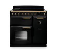 Rangemaster CLDL90EIPGBLAB1 90cm Classic Deluxe Induction Range Cooker in Gloss Black with Antique Brass Trim