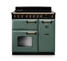 Rangemaster CLDL90EIPMGRAB1 90cm Classic Deluxe Induction Range Cooker in Mineral Green with Antique Brass Trim