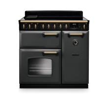 Rangemaster CLDL90EIPSLTAB1 90cm Classic Deluxe Induction Range Cooker in Slate with Antique Brass Trim