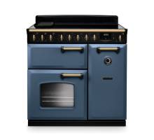 Rangemaster CLDL90EIPSTBAB1 90cm Classic Deluxe Induction Range Cooker in Stone Blue with Antique Brass Trim