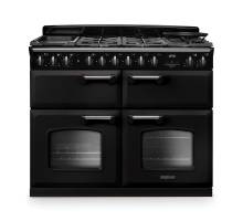 Rangemaster CLDLB110DFPCBLCM1 Classic Deluxe 110cm dual fuel range cooker in charcoal black with chrome trim