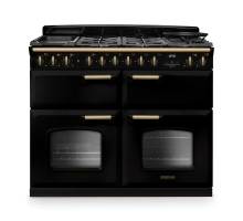 Rangemaster CLDLB110DFPGBLAB1 Classic Deluxe 110cm dual fuel range cooker in gloss black with antique brass trim