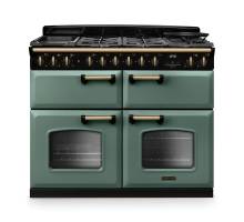 Rangemaster CLDLB110DFPMGRAB1 Classic Deluxe 110cm dual fuel range cooker in mineral green with antique brass trim