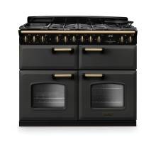 Rangemaster CLDLB110DFPSLTAB1 Classic Deluxe 110cm dual fuel range cooker in slate with antique brass trim