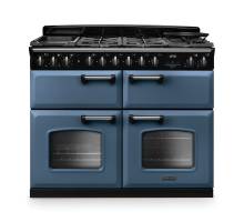 Rangemaster CLDLB110DFPSTBCM1 Classic Deluxe 110cm dual fuel range cooker in stone blue with chrome trim