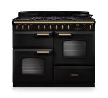 Rangemaster CLDLO110DFPCBLAB1 110cm Classic Deluxe Dual Fuel Range Cooker in Charcoal Black and Antique Brass Trim