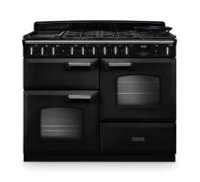 Rangemaster CLDLO110DFPCBLCM1 Classic Deluxe 110cm dual fuel range cooker in charcoal black with chrome trim