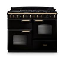 Rangemaster CLDLO110DFPGBLAB1 110cm Classic Deluxe Dual Fuel Range Cooker in Gloss Black and Antique Brass Trim