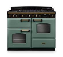 Rangemaster CLDLO110DFPMGRAB1 110cm Classic Deluxe Dual Fuel Range Cooker in CMineral Green and Antique Brass Trim