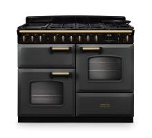 Rangemaster CLDLO110DFPSLTAB1 110cm Classic Deluxe Dual Fuel Range Cooker in Slate and Antique Brass Trim