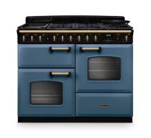 Rangemaster CLDLO110DFPSTBAB1 110cm Classic Deluxe Dual Fuel Range Cooker in Stone Blue and Antique Brass Trim