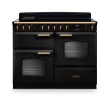 Rangemaster CLDLO110EIPCBLAB1 110cm Classic Deluxe Induction Range Cooker in Charcoal Black with Antique Brass Trim
