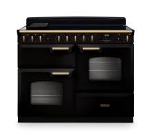 Rangemaster CLDLO110EIPGBLAB1 110cm Classic Deluxe Induction Range Cooker in Gloss Black with Antique Brass Trim