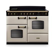 Rangemaster CLDLO110EIPPCRAB1 110cm Classic Deluxe Dual Fuel Range Cooker in Pale Cream and Antique Brass Trim