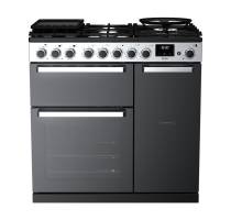 Rangemaster EDDL90DFGBLKCM1 90cm Edge Deluxe Dual Fuel Black Glass Chrome Range Cooker 15796