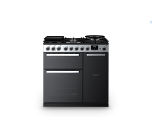 Rangemaster EDDL90DFGBLKCM1 90cm Edge Deluxe Dual Fuel Black Glass Chrome Range Cooker 15796