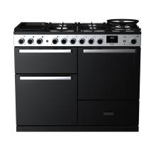 Rangemaster EDDLO110DFGBLKCM1 - 110cm Edge Deluxe Dual Fuel Black Glass Chrome Range Cooker 15816