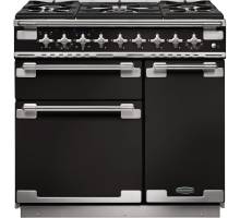 Rangemaster ELS90DFFGB - 90cm Elise Dual Fuel Gloss Black Brushed Chrome Range Cooker 108410