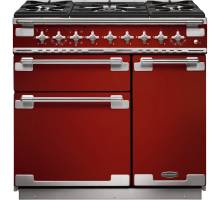 Rangemaster ELS90DFFRD - 90cm Elise Dual Fuel Cherry Red Brushed Chrome Range Cooker 108420